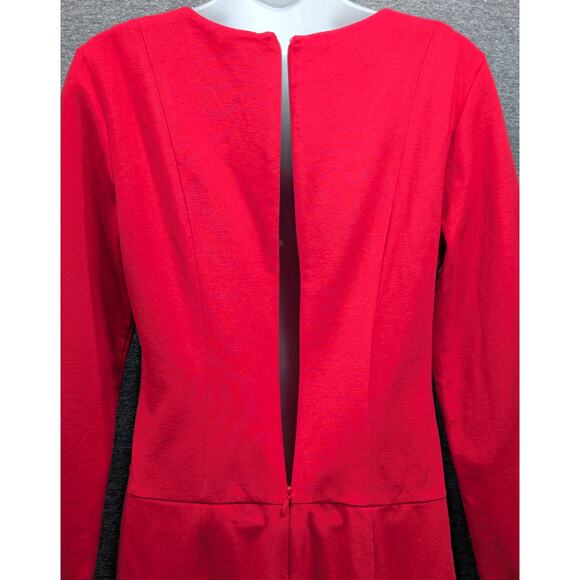 TALBOTS Dress - Red, Bodycon, Long Sleeve, Zip Back, Midi, Stretchy, Pockets, 4 - Picture 5 of 6